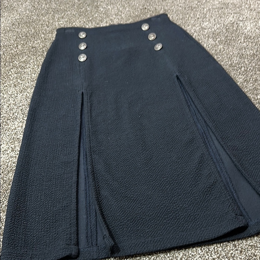 Maeve Dual Split Button Midi skirt size 4 Navy Blue dual slit - Picture 6 of 16